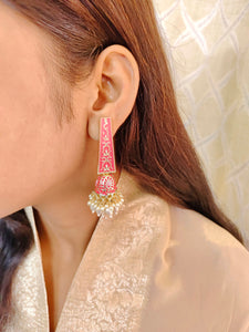 meenakari peach jhumka