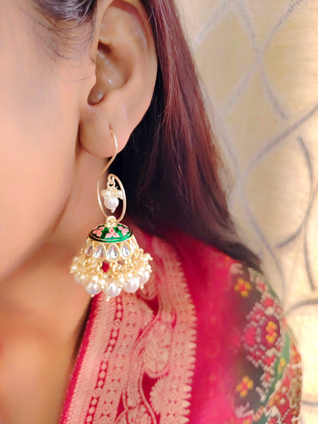 Janhvi Detachable Jhumkas (Dark Green)