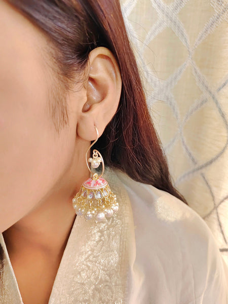 Janhvi Detachable Jhumkas (Baby Pink)