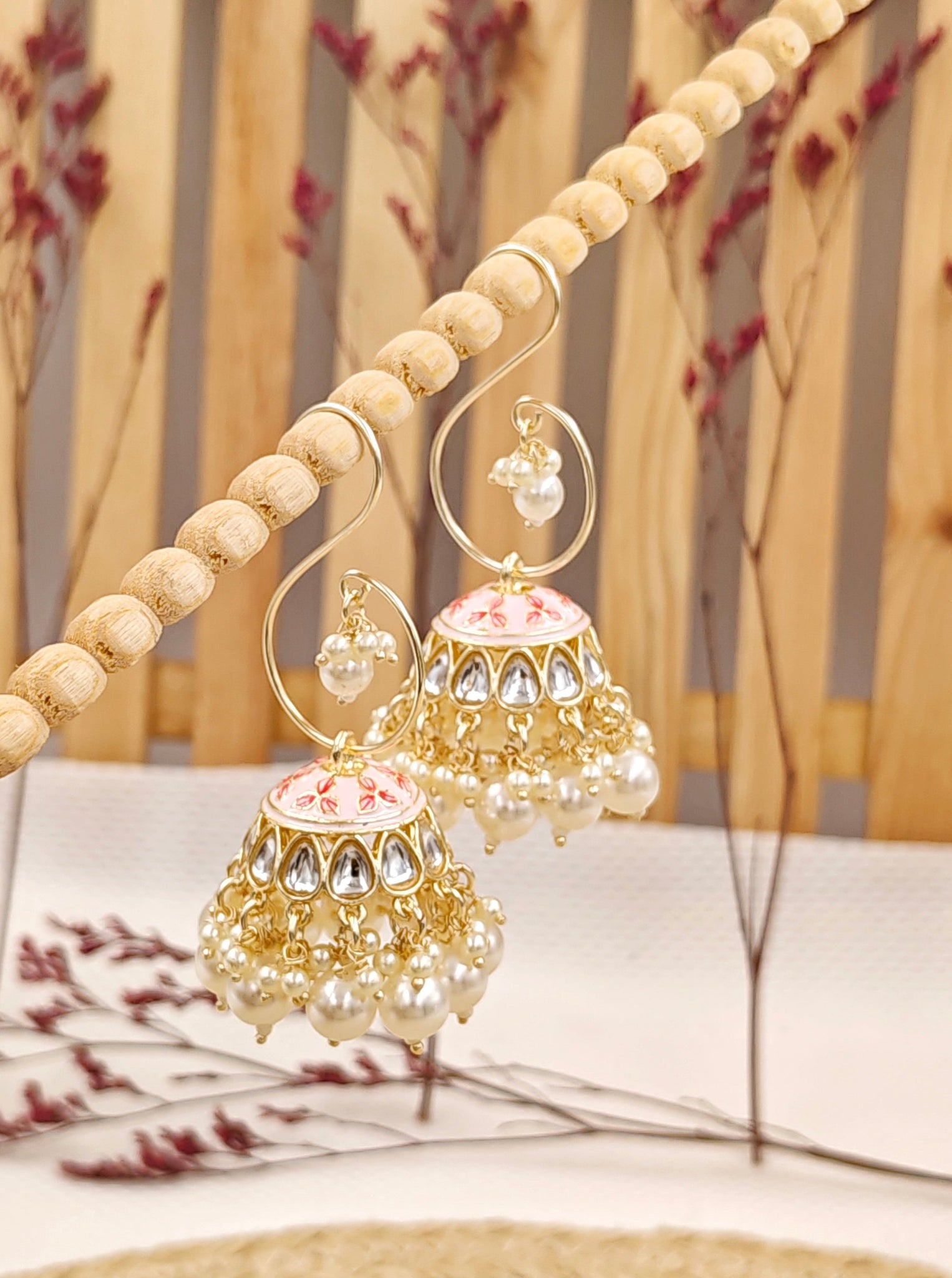 Janhvi Detachable Jhumkas (Baby Pink)