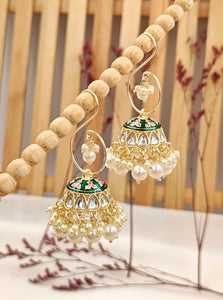 Janhvi Detachable Jhumkas (Dark Green)