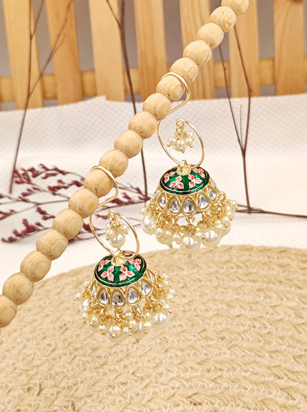 Janhvi Detachable Jhumkas (Dark Green)