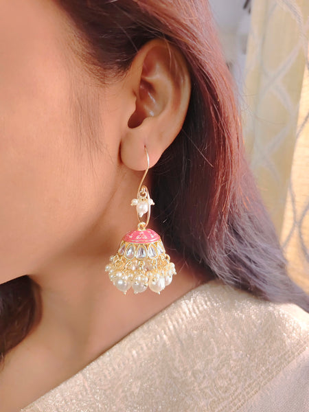 Janhvi Detachable Jhumkas (Pastel Pink)