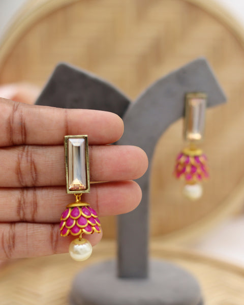 Deep Pink Inverted Flower Earrings