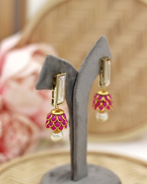 Deep Pink Inverted Flower Earrings