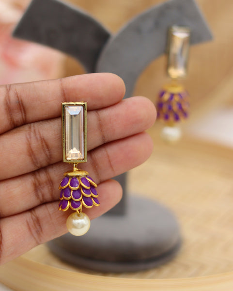 Purple Inverted Flower Earrings