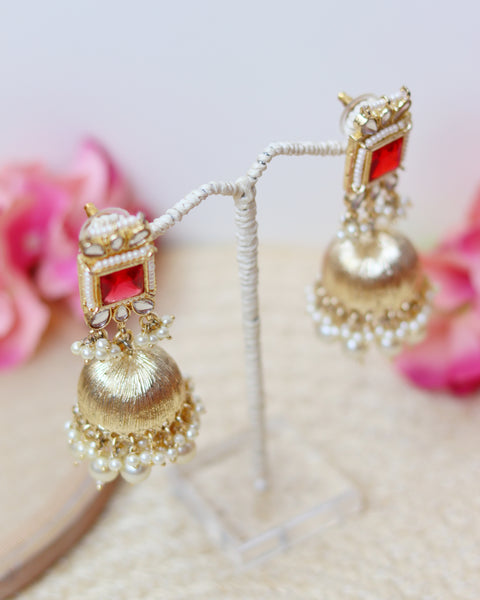 Red Pearl Cluster Jhumkas