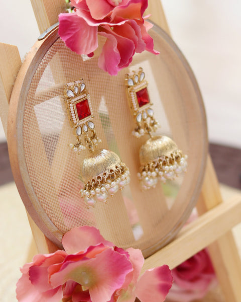 Red Pearl Cluster Jhumkas