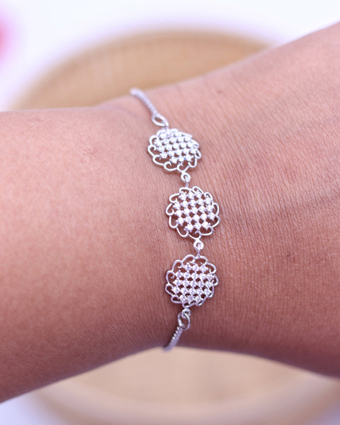 AD Three-Flower Silver Toned Bracelet