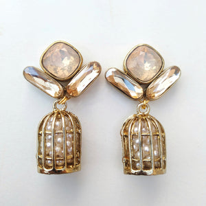 Light Peach Caged Pearl Earrings