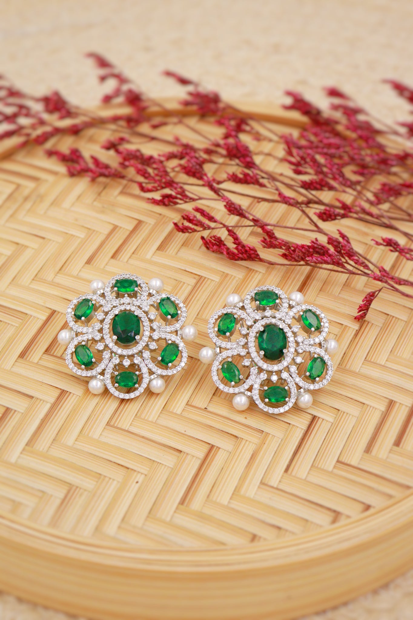 Emerald Radiance Floral Studs