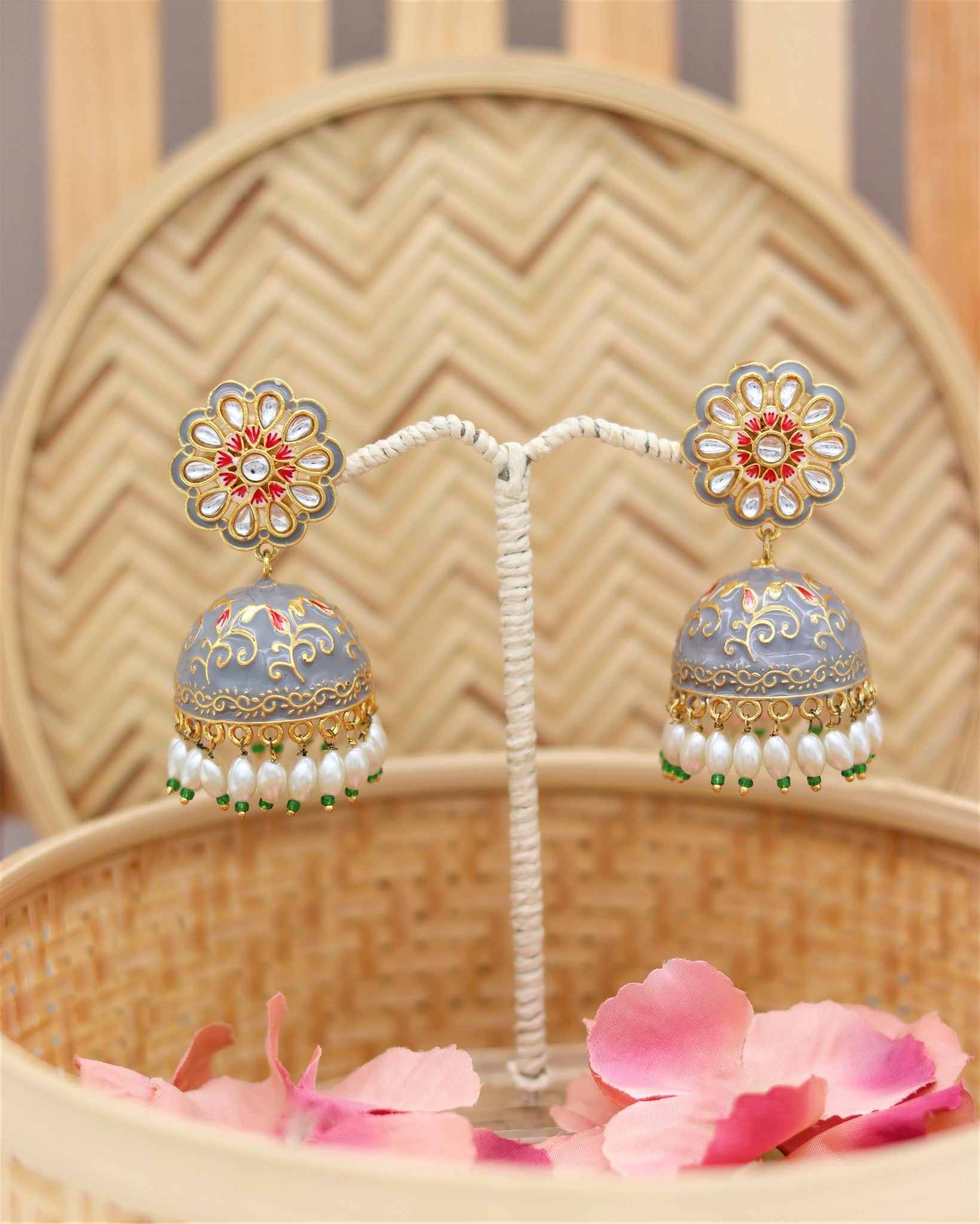 Grey earrings sale jhumkas