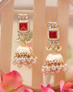 Red Pearl Cluster Jhumkas