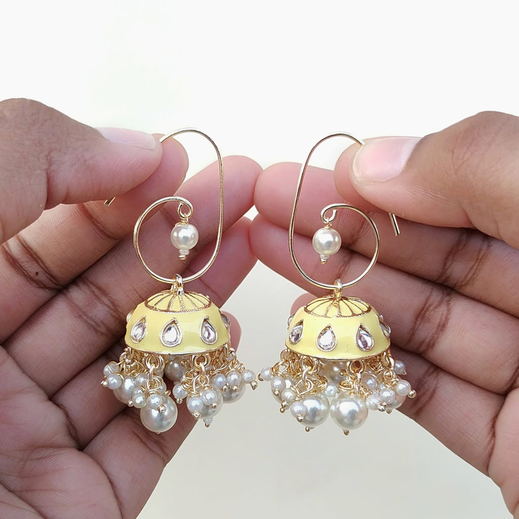 yellow color designer jhumka earrings for women fancy jhumki Cubic  Zirconia Pearl Alloy Jhumki Earring Price in India  Buy yellow color  designer jhumka earrings for women fancy jhumki Cubic Zirconia Pearl